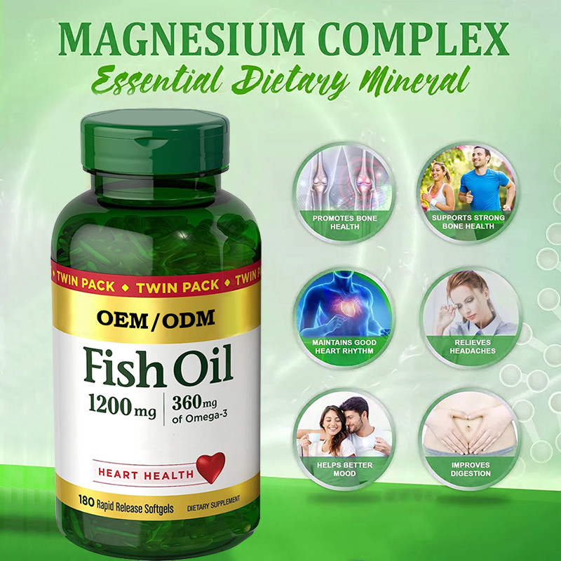 1200Mg魚油はオメガ3 EPA DHA解放Softgelsとの中心の健康を支える