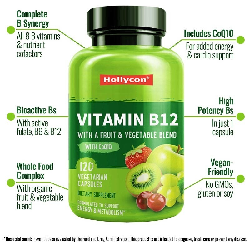 FDA ビタミン b12 カプセル葉酸メチルビタミン B6 フルーツ野菜ブレンドサポートエネルギー健康的なビーガン