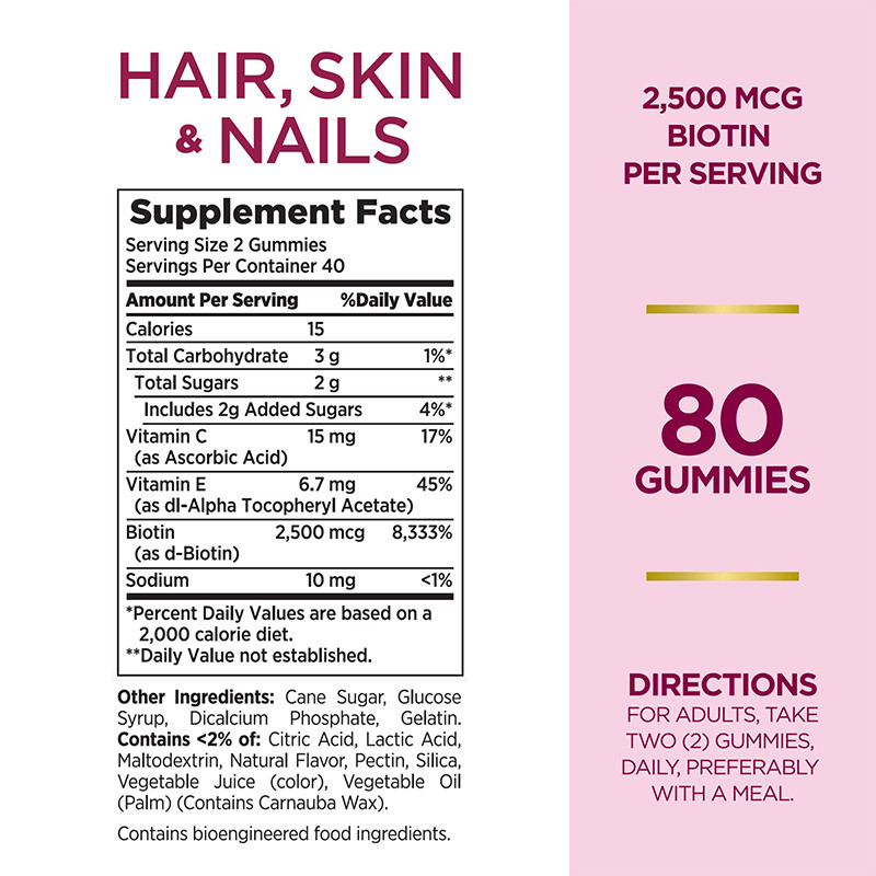 髪の毛 皮膚 爪 髪の成長のためのガム 2500mcg 女性のためのバイオチンガム