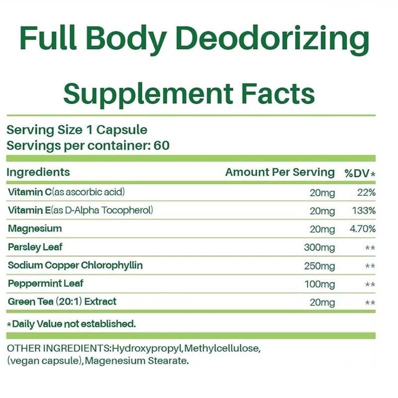 体の脱臭サプリメント - 男性と女性のための自然な内部臭気制御錠剤|呼吸、体、腸の健康のためのクロロフィルカプセル