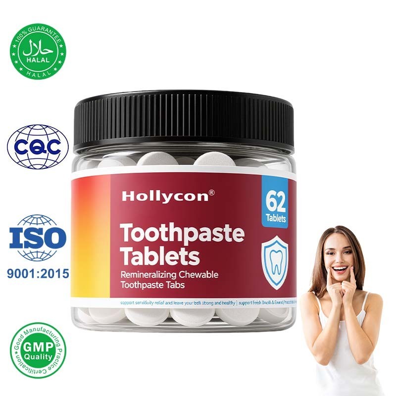 工場で作られた歯磨き粉のタブレット、プロバイオティクスを備えたナノヒドロキシアパタイト、フッ化物とプラスチックフリー、エコ＆トラベルフレンドリーサイズ、噛みやすい歯磨き粉タブ、カスタムフォーミュラ