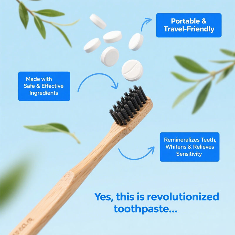 工場で作られた歯磨き粉のタブレット、プロバイオティクスを備えたナノヒドロキシアパタイト、フッ化物とプラスチックフリー、エコ＆トラベルフレンドリーサイズ、噛みやすい歯磨き粉タブ、カスタムフォーミュラ