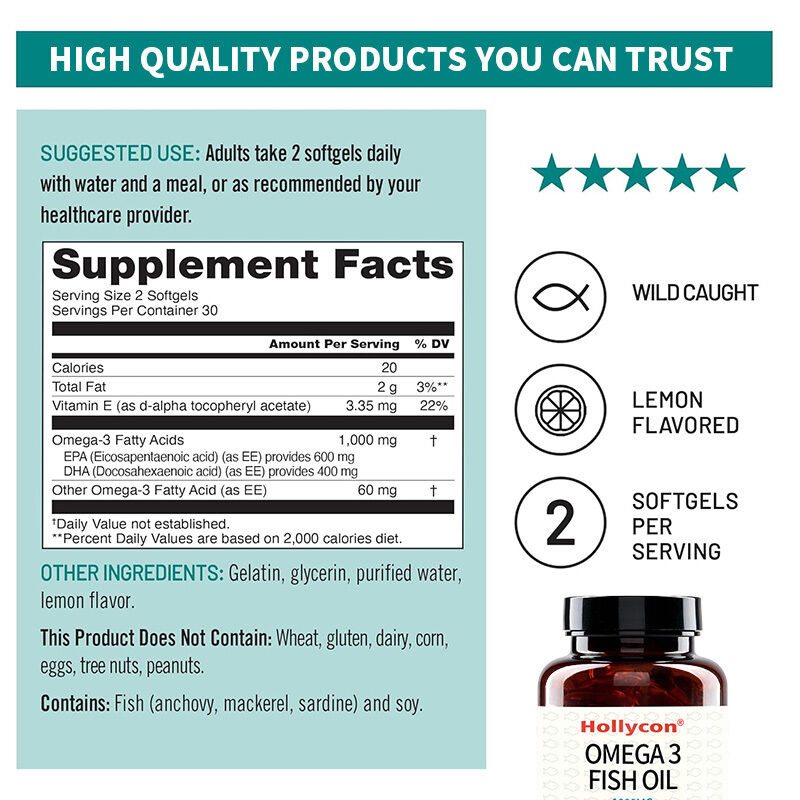 OEM オメガ3 サプリメント 1000mg 600 EPA & 400 DHA と ビタミンE 提供 心臓と脳の健康 オメガ3 魚油