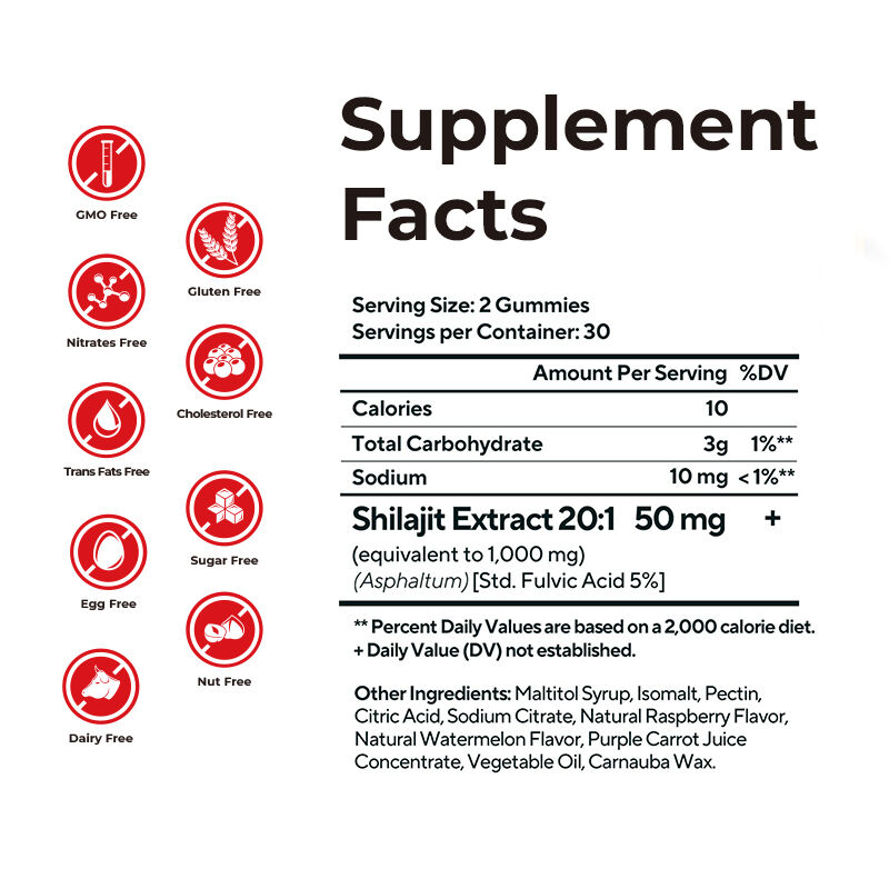 シラジット 男性用ガミー フルビック酸 砂糖のないサプリメント 正常なエネルギーレベルと免疫機能を維持する