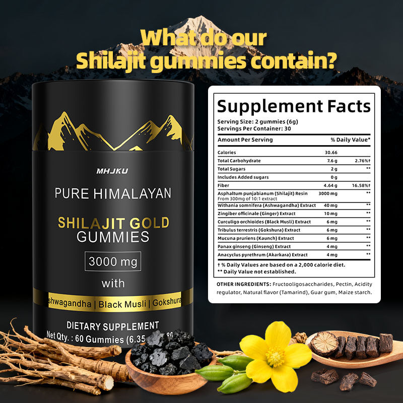 Private Label Shilajit Gummies With Ashwagandha Boost Energy Enhance Workout Improve Immunity Pure Himalayan Shilajit Supplement