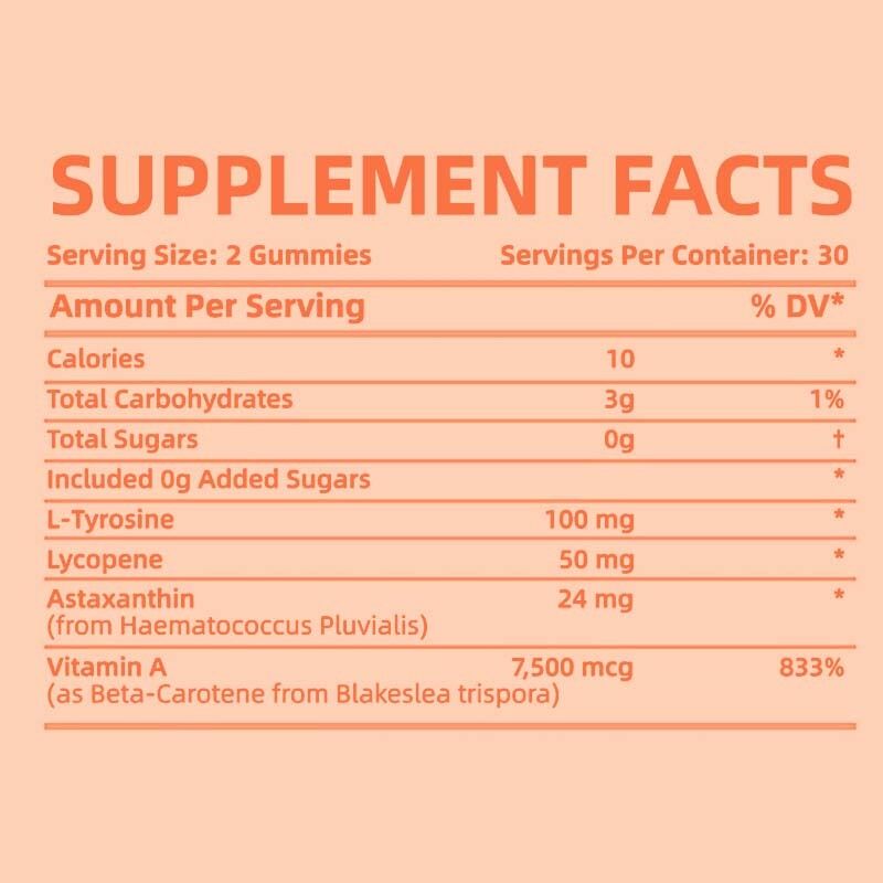 Factory Tanning Gummies Supports Natural Glow & Skin Health Reduces Sun Sensitivity Astaxanthin Beta-carotene Supplement